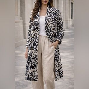 Anthropologie Avec Les Filles Linen Trench Coat Zebra Print Large NWT $195